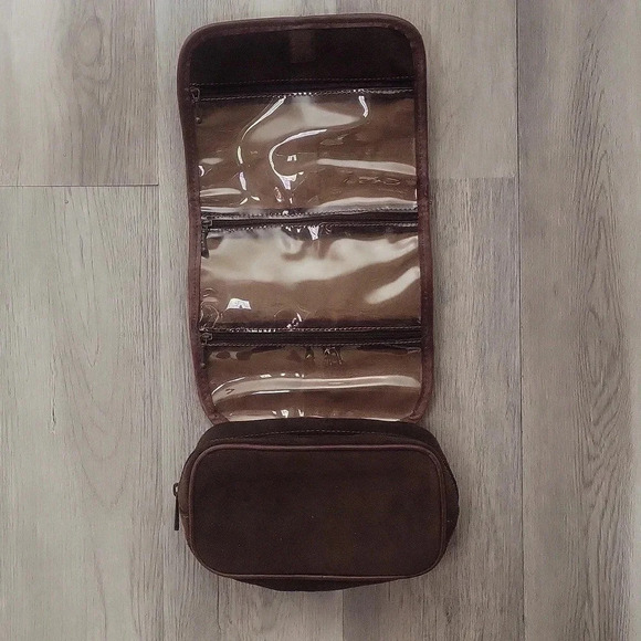 🛍Villena Brown Suede Multi Pocket Hanging Foldable Toiletry Bag‎ - Picture 4 of 14